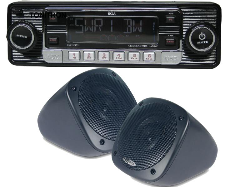 USB CD MP3 Oldtimer Autoradio Aufbau Lautsprecher Set