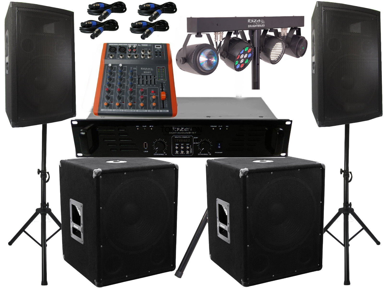 3000 Watt Pa Anlage 3 wege Box USB Musiker Mischpult DJ Licht Light bar