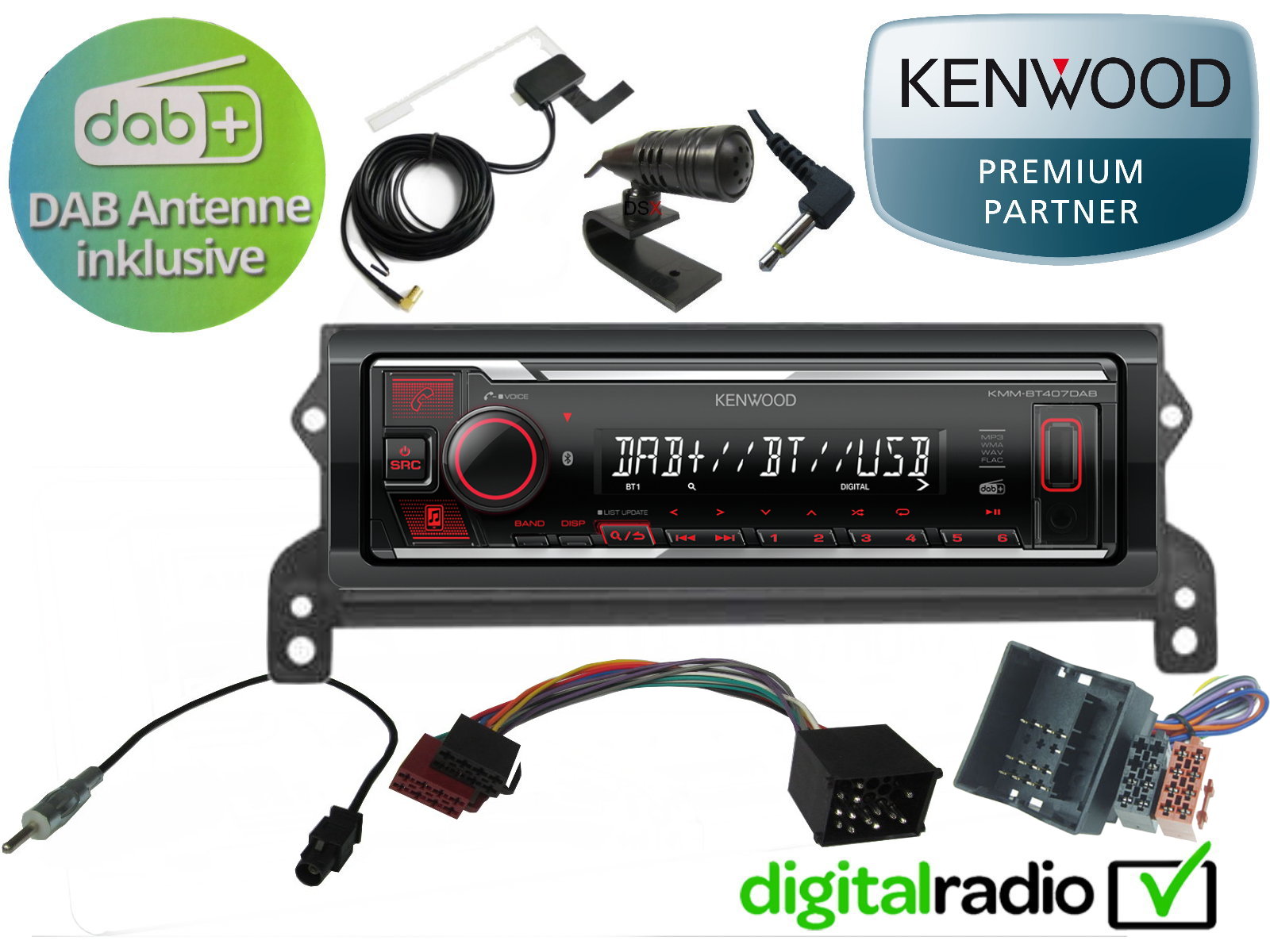 Kenwood USB Radio Set Cooper Mini R50 R52 R53 One inkl. DAB+ Antenne